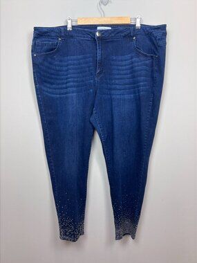Lane Bryant Mid Rise Super Stretch Skinny Jeans 26 Rhinestone Hem Plus Size